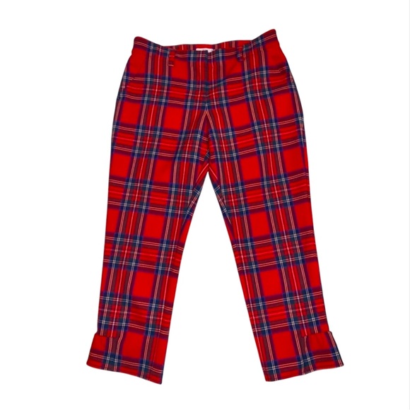 Vineyard Vines Jolly Plaid Ruffle Calypso Red Cocktail Pant Women’s Size 00 NWT - Picture 13 of 15